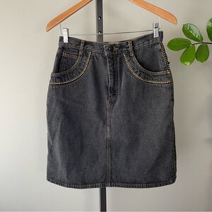 Vintage Denim Sparkly Trim Gang Jeanwear Jean Mini Skirt Gold Metallic Dotted